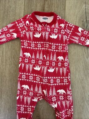 Old Navy Red & White Polar Bear Fair Isle One-Piece Pajamas